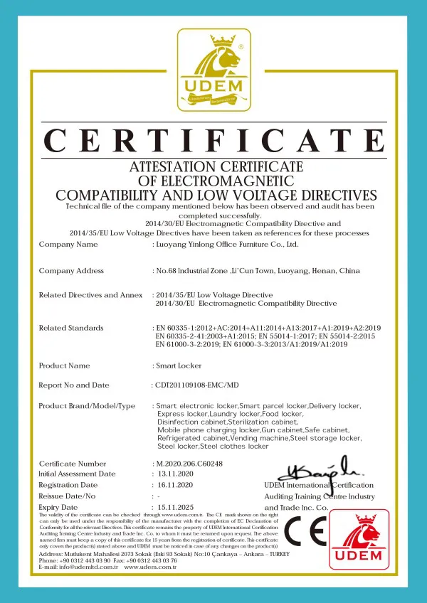 Attestation Certificate of Electromagnetic Compatibility and Low Voltage Directives